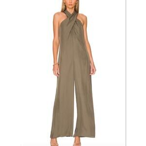 $395 Theory Willow Washed Twill Halter Jumpsuit Womens Size 2 Sleeveless Zipper